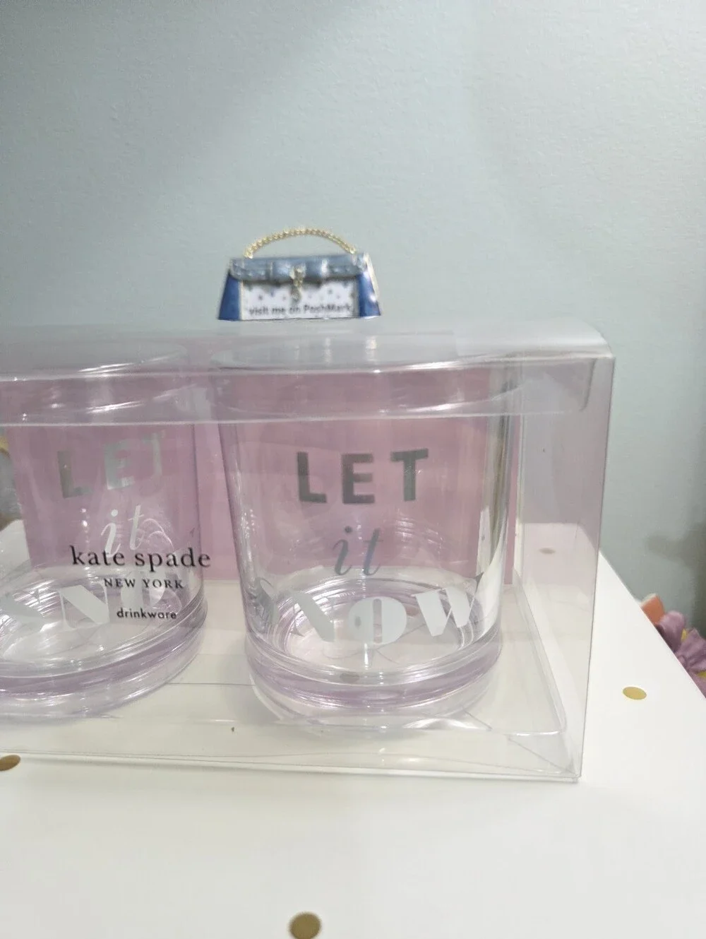 Kate Spade Holiday Let It Snow Clear Acrylic Cups Tumblers 2pc Set New